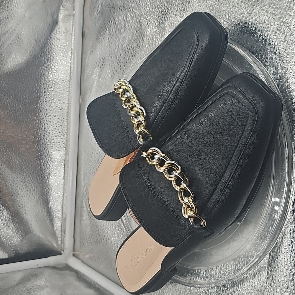 C Black Ermonn MULES Chain Accents Sz 10 - Picture 6 of 11